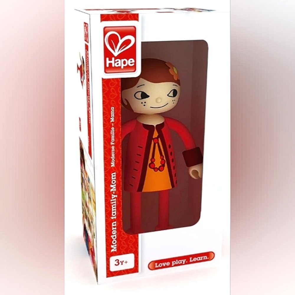 NWT Super Cute ~Hape~Wooden Modern Family "MOM" Bendable Toy Doll~Age 3+